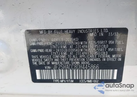 2013 Subaru Forester 2.5X Premium from USA, damaged, VIN JF2SHACC8DH445866